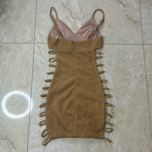 Gold Sparkly Cut Out Mini Dress - Picture 2 of 2